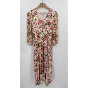 J Jill Dress Womens Small Pink Floral‎ Midi Boho Garden Party Wedding Cottage